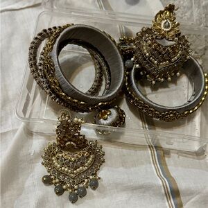 Gold and Silver Jewelry Set. Earring and bangels.  Only used once.